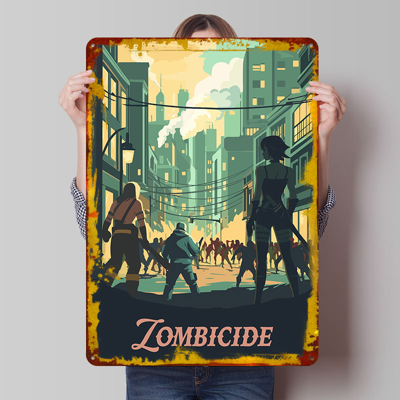 Board Game Zombicide - ป้ายโลหะตกแต่งผนังลายเกม Zombicide แบบวินเทจ สำหรับตกแต่งห้องน้ำ ห้องชาย หรือห้องอื่นๆ