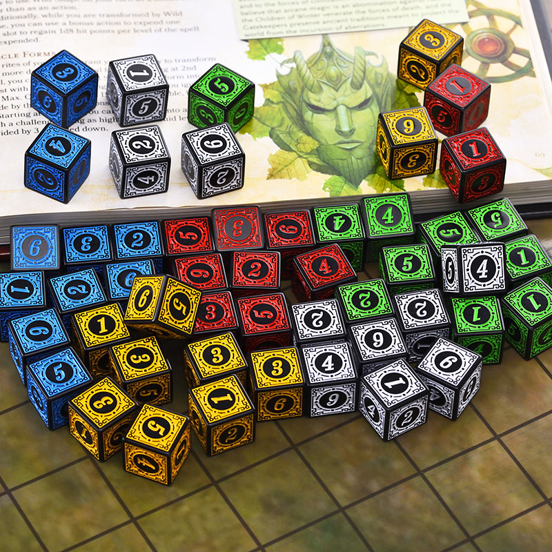 Board Game Viral - 10 ชิ้น/เซ็ตชุดลูกเต๋าอะคริลิค D6 แกะสลักรูปแบบลูกเต๋า Polyhedron 6
