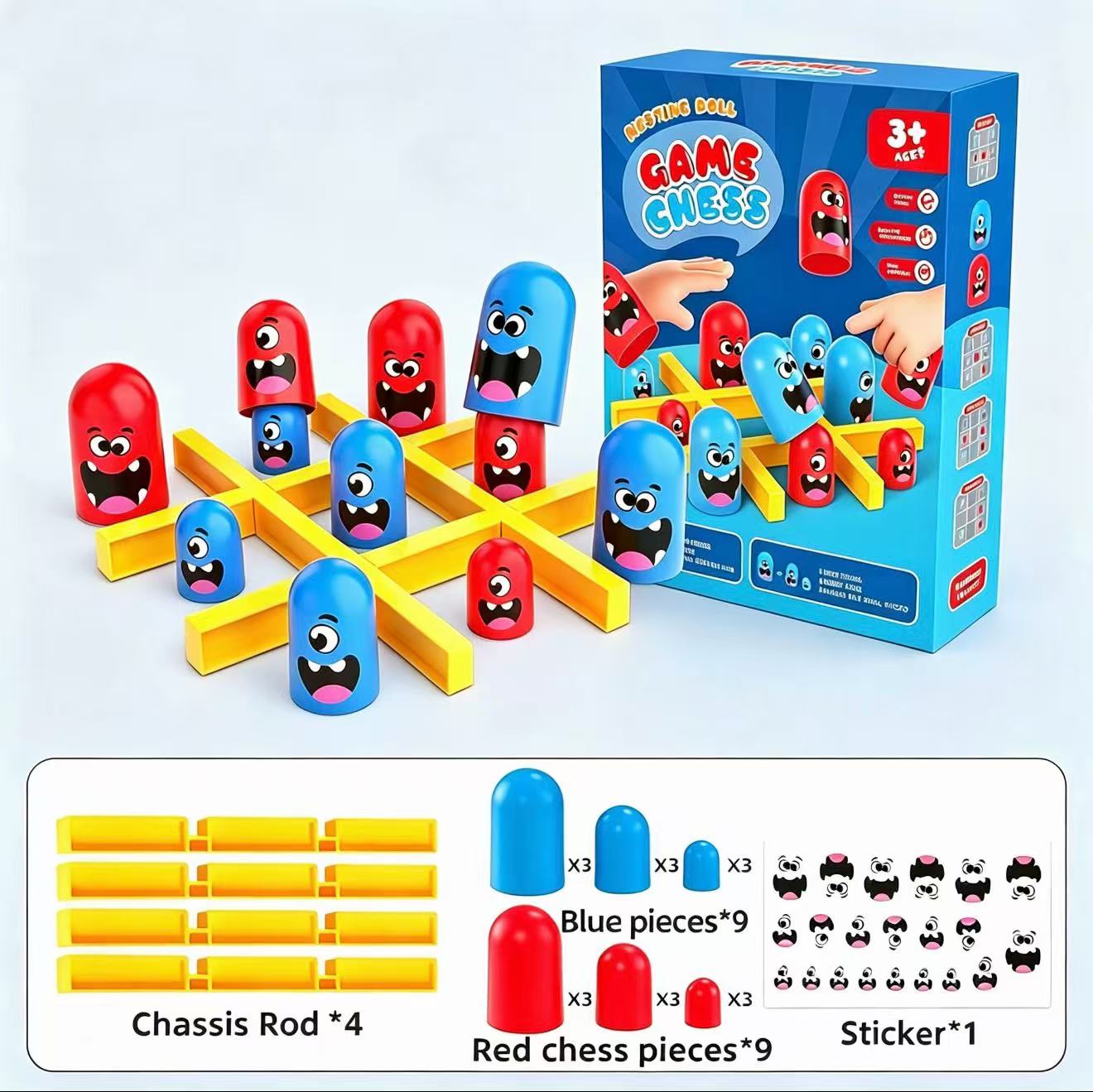Board Game Enthusiast - เกมกระดานต่อสู้แบบคู่ ทิก-แทค-โท พร้อมถ้วยซ้อนกันได้ ขนาดพกพา ของเล่นเสริมพัฒนาการตรรกะและการคิดเชิงเหตุผลสำหรับเด็กและผู้ปกครอง